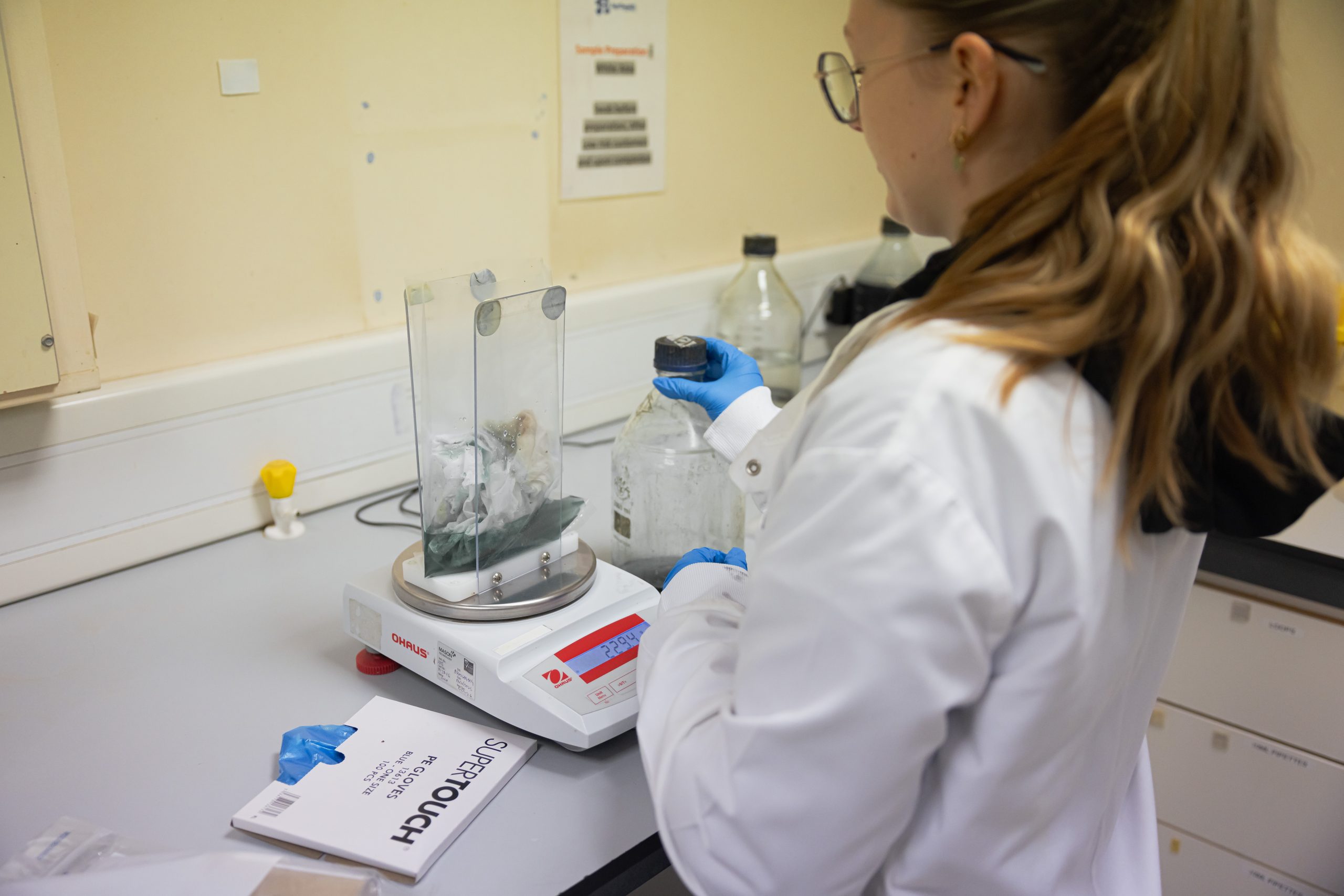 Testing food in an agri food lab.